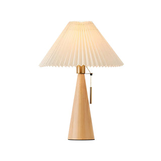 Stylish Pleated Shade Conical Wooden Base Table Lamp Zawala Image - 10