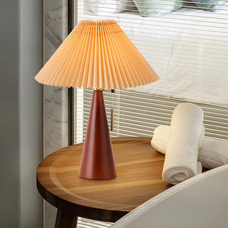 Stylish Pleated Shade Conical Wooden Base Table Lamp Zawala Image - 3