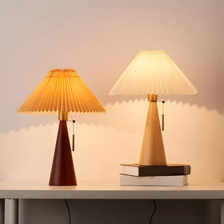 Stylish Pleated Shade Conical Wooden Base Table Lamp Zawala Image - 5