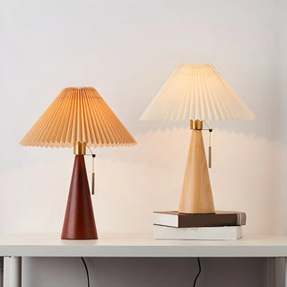 Stylish Pleated Shade Conical Wooden Base Table Lamp Zawala Image - 6