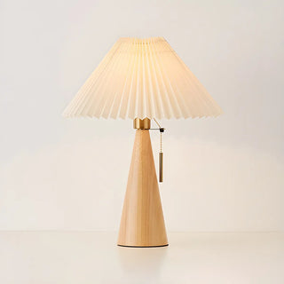 Stylish Pleated Shade Conical Wooden Base Table Lamp Zawala Image - 7