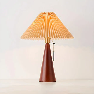 Stylish Pleated Shade Conical Wooden Base Table Lamp Zawala Image - 8
