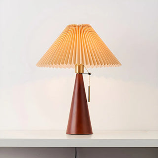 Stylish Pleated Shade Conical Wooden Base Table Lamp Zawala Image - 9