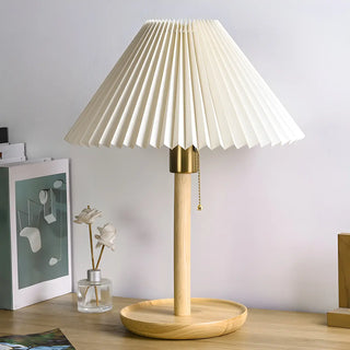 Modern Wooden Umbrella Shade Table Lamp - White, 8.5" Image - 1