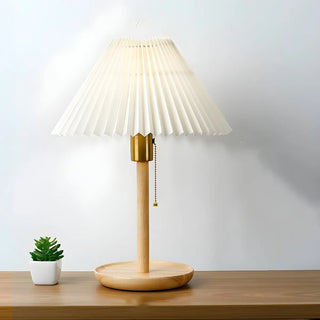 Modern Wooden Umbrella Shade Table Lamp - White, 8.5" Image - 3