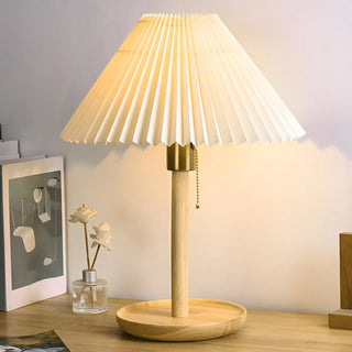 Modern Wooden Umbrella Shade Table Lamp - White, 8.5" Image - 4