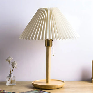 Modern Wooden Umbrella Shade Table Lamp - White, 8.5" Image - 5