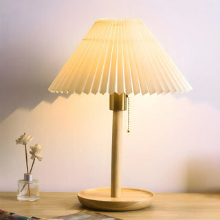 Modern Wooden Umbrella Shade Table Lamp - White, 8.5" Image - 6