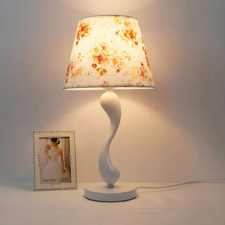 Simple Nordic White Fabric Curved Metal Base Table Lamp Zawala Image - 1