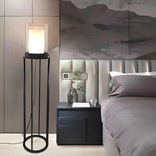 Modish Bedroom Metal Cylinder Black LED Floor Lamp Zawala Image - 1