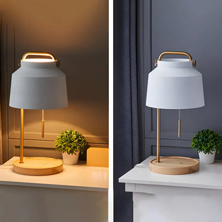 ZOWALA - Nordic Iron Bucket Wood Base Table Lamp Image - 12