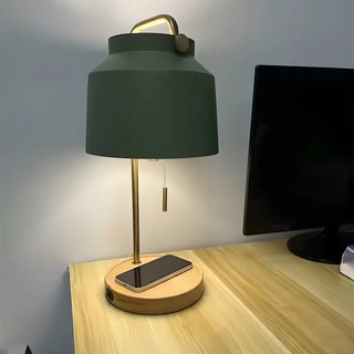 ZOWALA - Nordic Iron Bucket Wood Base Table Lamp Image - 14