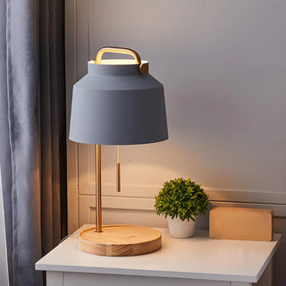 ZOWALA - Nordic Iron Bucket Wood Base Table Lamp Image - 2