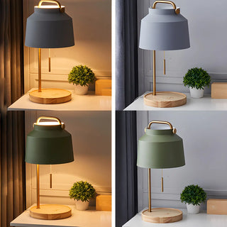 ZOWALA - Nordic Iron Bucket Wood Base Table Lamp Image - 3