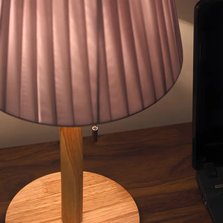 Elegant Macaron Barrel Fabric Wood Base Table Lamp Zawala Image - 11