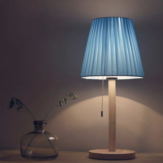 Elegant Macaron Barrel Fabric Wood Base Table Lamp Zawala Image - 2