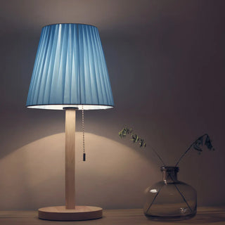 Elegant Macaron Barrel Fabric Wood Base Table Lamp Zawala Image - 3
