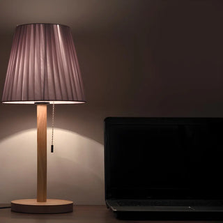 Elegant Macaron Barrel Fabric Wood Base Table Lamp Zawala Image - 4