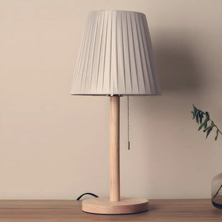Elegant Macaron Barrel Fabric Wood Base Table Lamp Zawala Image - 5