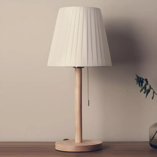 Elegant Macaron Barrel Fabric Wood Base Table Lamp Zawala Image - 6
