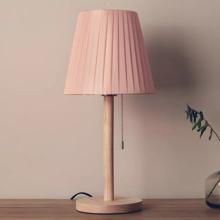 Elegant Macaron Barrel Fabric Wood Base Table Lamp Zawala Image - 8