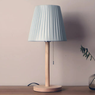 Elegant Macaron Barrel Fabric Wood Base Table Lamp Zawala Image - 9