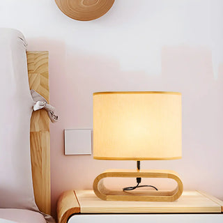 Nordic Wooden Oblong Fabric Shade Bedside Table Lamp Zawala Image - 1