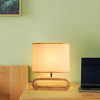 Nordic Wooden Oblong Fabric Shade Bedside Table Lamp Zawala Image - 2