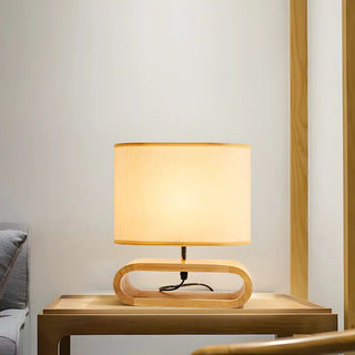 Nordic Wooden Oblong Fabric Shade Bedside Table Lamp Zawala Image - 3