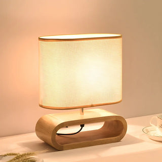 Nordic Wooden Oblong Fabric Shade Bedside Table Lamp Zawala Image - 4