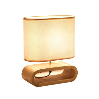 Nordic Wooden Oblong Fabric Shade Bedside Table Lamp Zawala Image - 5