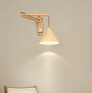 Nordic Swing Arm Adjustable Iron Wood Color Wall Light Image - 1