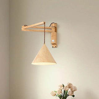 Nordic Swing Arm Adjustable Iron Wood Color Wall Light Image - 13