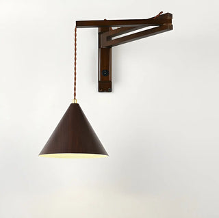 Nordic Swing Arm Adjustable Iron Wood Color Wall Light Image - 2