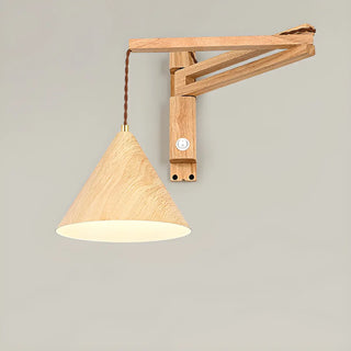 Nordic Swing Arm Adjustable Iron Wood Color Wall Light Image - 3