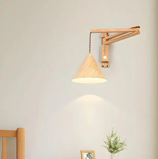 Nordic Swing Arm Adjustable Iron Wood Color Wall Light Image - 5