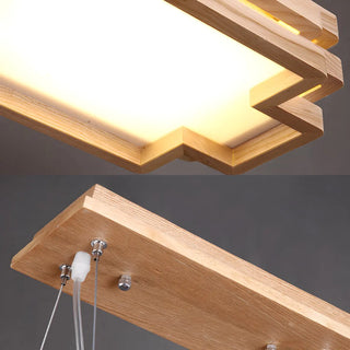 ZOWALA - Nordic Wood Rectangle Tiered Pendant Chandelier Dining Room Image - 5