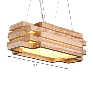 ZOWALA - Nordic Wood Rectangle Tiered Pendant Chandelier Dining Room #size