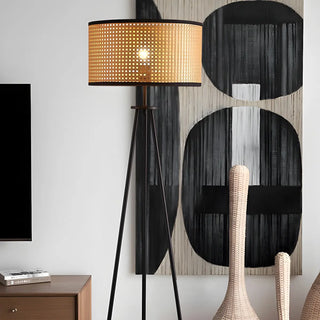 Beige Rattan Barrel Shade Modern Tripod Floor Lamp Zawala Image - 10
