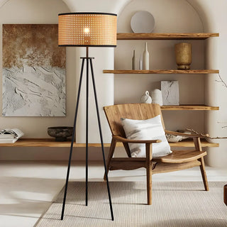 Beige Rattan Barrel Shade Modern Tripod Floor Lamp Zawala Image - 3