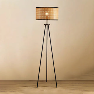 Beige Rattan Barrel Shade Modern Tripod Floor Lamp Zawala Image - 4