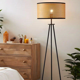 Beige Rattan Barrel Shade Modern Tripod Floor Lamp Zawala Image - 5