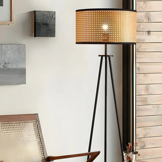 Beige Rattan Barrel Shade Modern Tripod Floor Lamp Zawala Image - 6