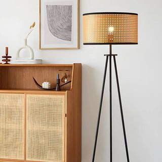 Beige Rattan Barrel Shade Modern Tripod Floor Lamp Zawala Image - 7