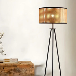 Beige Rattan Barrel Shade Modern Tripod Floor Lamp Zawala Image - 8