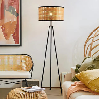 Beige Rattan Barrel Shade Modern Tripod Floor Lamp Zawala Image - 9