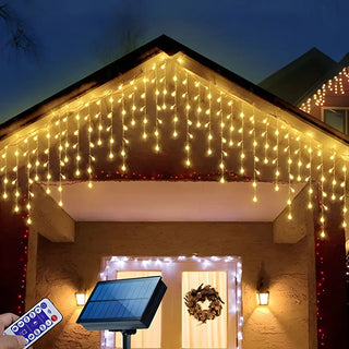 Outdoor Christmas Solar LED Icicle Curtain String Lights Zawala Image - 1