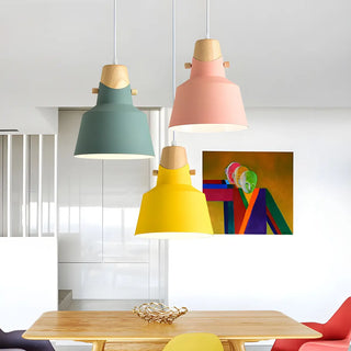 Modern Wood Colorful Bell Dining Room Pendant Light Zawala Image - 2