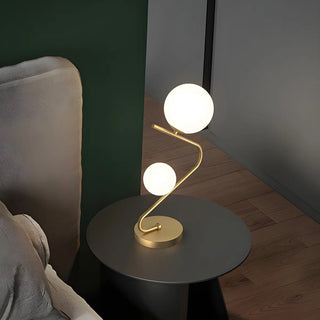 Simple Dual Opal Glass Globes Brass Curved Table Lamp Zawala Image - 5
