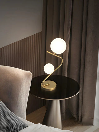 Simple Dual Opal Glass Globes Brass Curved Table Lamp Zawala Image - 8